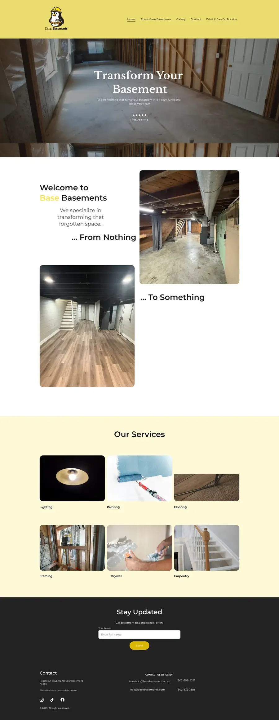 The old Base Basements website, built on a site builder, before the redesign