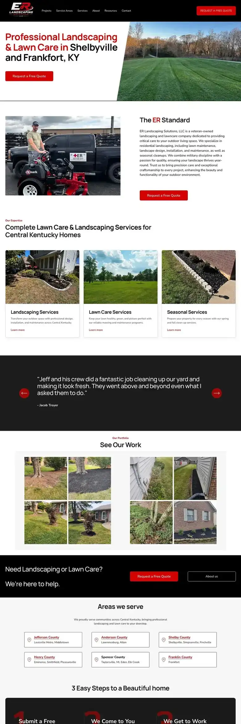 ER Landscaping website, a live site we built for a landscaping business in Waddy, KY