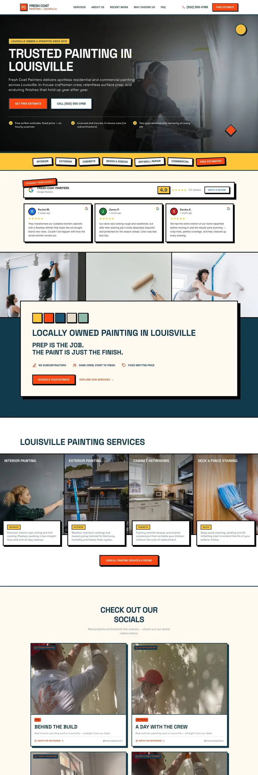 Sample free homepage for a Louisville painting company