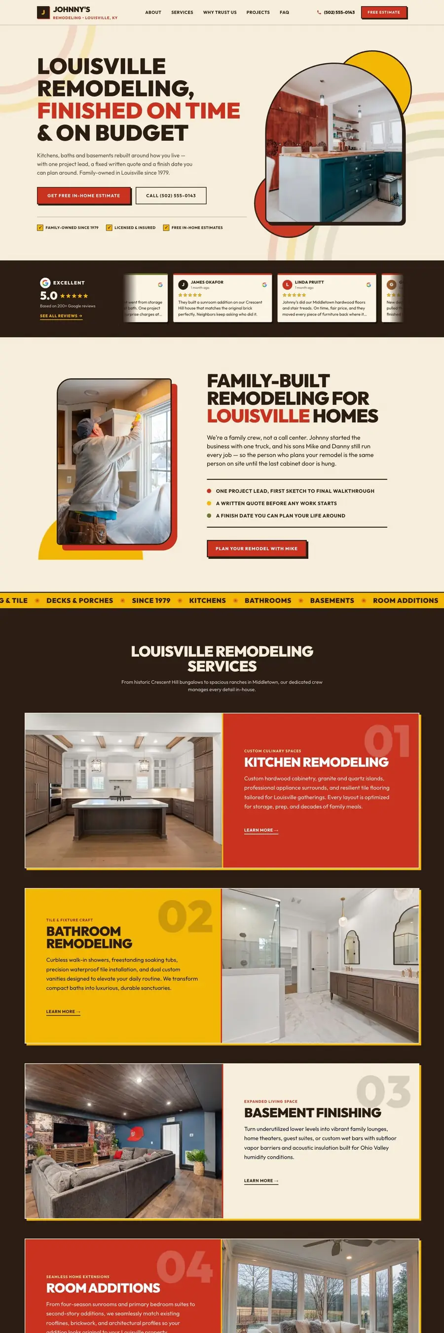 Sample free homepage for a Louisville remodeling contractor